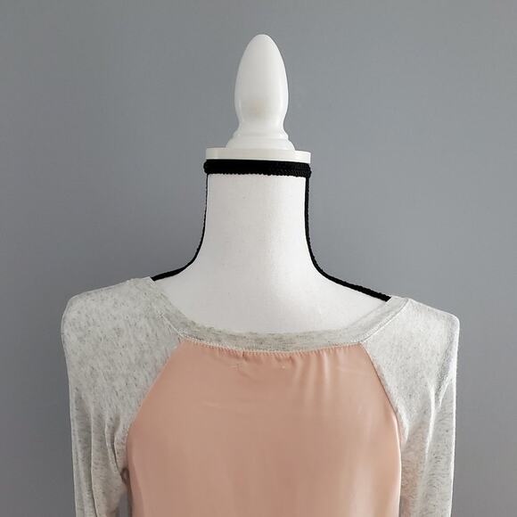 Hearts Gray Pink Sheer Panel High Low Long Sleeve Top L - Picture 4 of 8